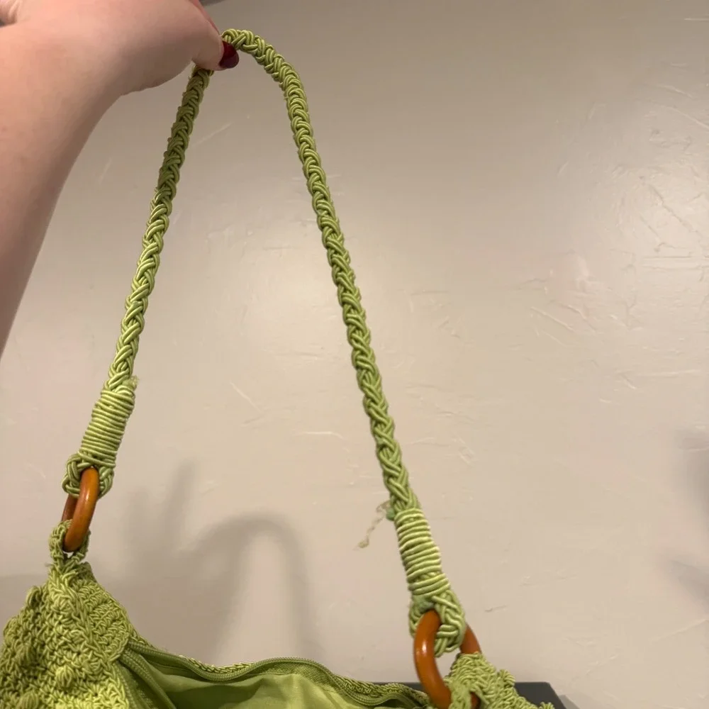 Unbranded Crochet Hobo Bag Womens Medium Lime Green Good Boho Popcorn Knit Heart
